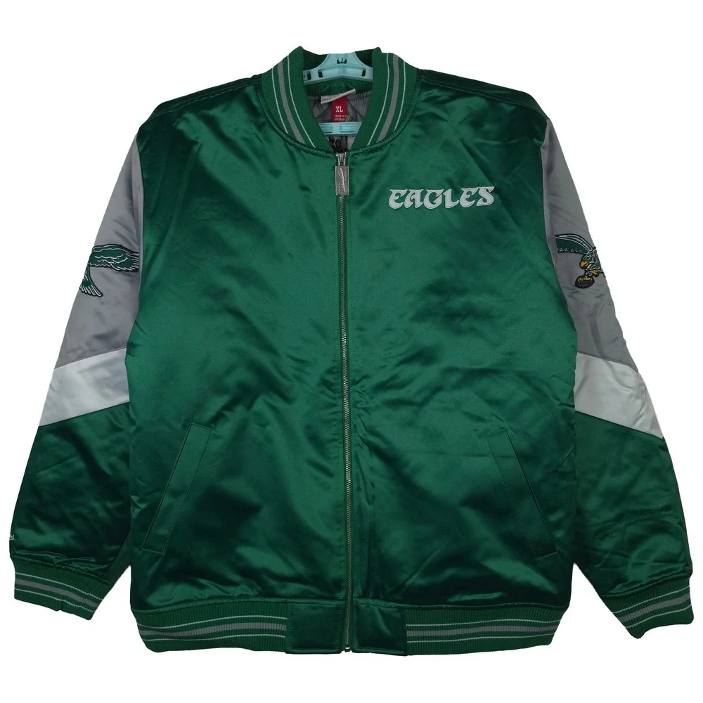 Philadelphia Eagles Mitchell & Ness NFL XL XLarge Satin Jacket Green Gray NWT
